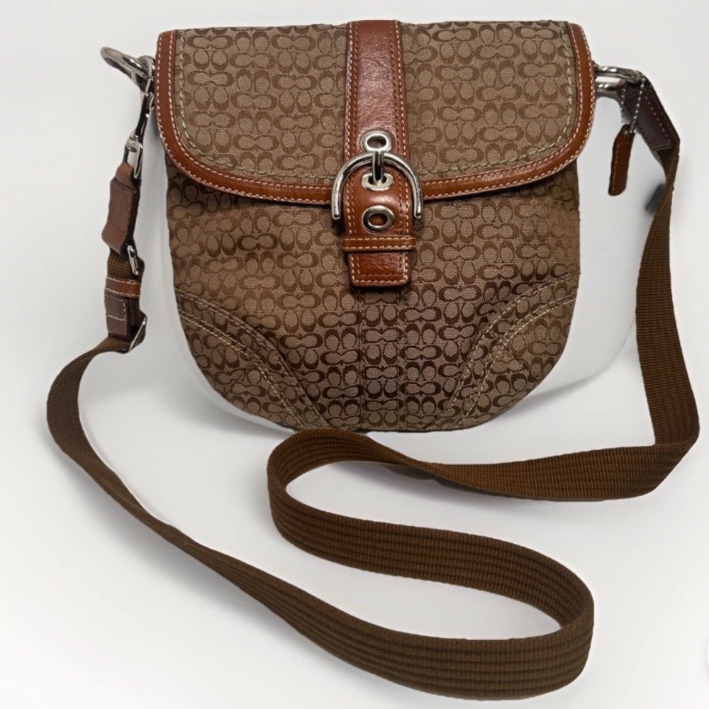 Vintage Coach Soho Signature Logo Khaki Cross Body
